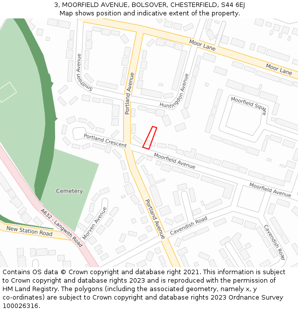 3, MOORFIELD AVENUE, BOLSOVER, CHESTERFIELD, S44 6EJ: Location map and indicative extent of plot
