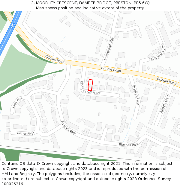 3, MOORHEY CRESCENT, BAMBER BRIDGE, PRESTON, PR5 6YQ: Location map and indicative extent of plot