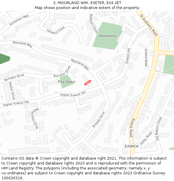 3, MOORLAND WAY, EXETER, EX4 2ET: Location map and indicative extent of plot
