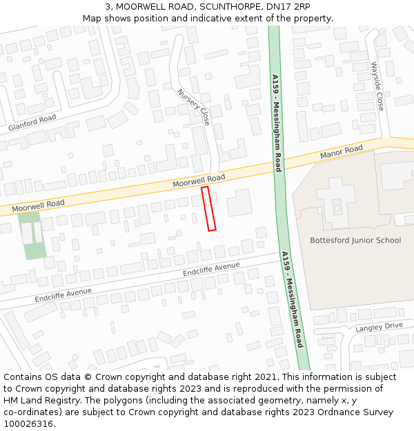 3, MOORWELL ROAD, SCUNTHORPE, DN17 2RP: Location map and indicative extent of plot