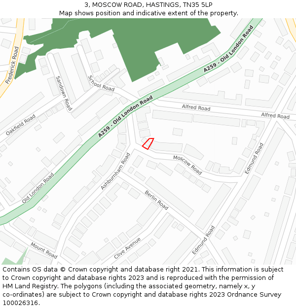 3, MOSCOW ROAD, HASTINGS, TN35 5LP: Location map and indicative extent of plot