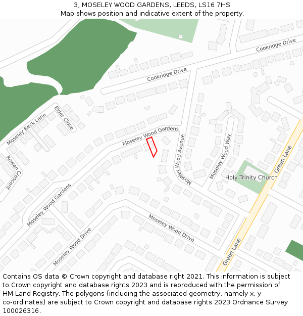 3, MOSELEY WOOD GARDENS, LEEDS, LS16 7HS: Location map and indicative extent of plot