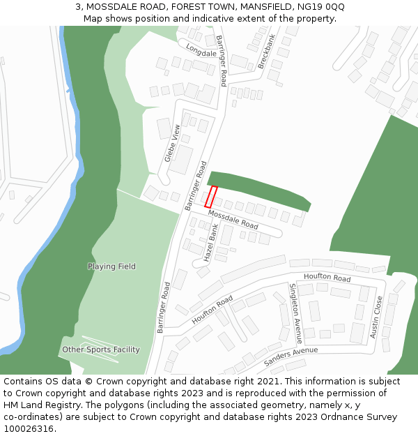 3, MOSSDALE ROAD, FOREST TOWN, MANSFIELD, NG19 0QQ: Location map and indicative extent of plot