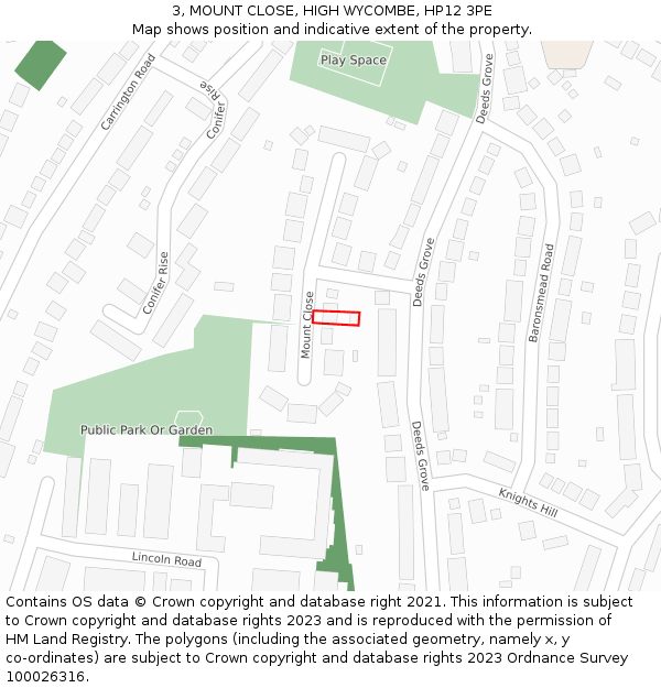 3, MOUNT CLOSE, HIGH WYCOMBE, HP12 3PE: Location map and indicative extent of plot