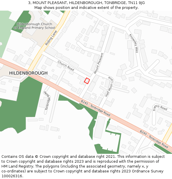 3, MOUNT PLEASANT, HILDENBOROUGH, TONBRIDGE, TN11 9JG: Location map and indicative extent of plot