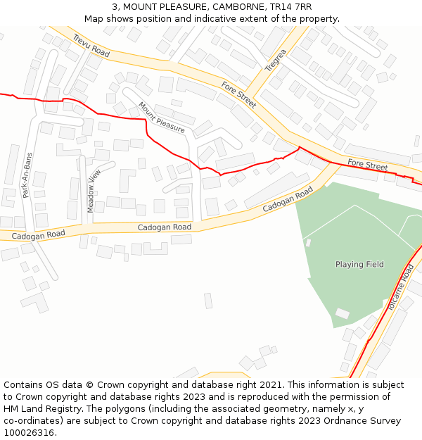 3, MOUNT PLEASURE, CAMBORNE, TR14 7RR: Location map and indicative extent of plot