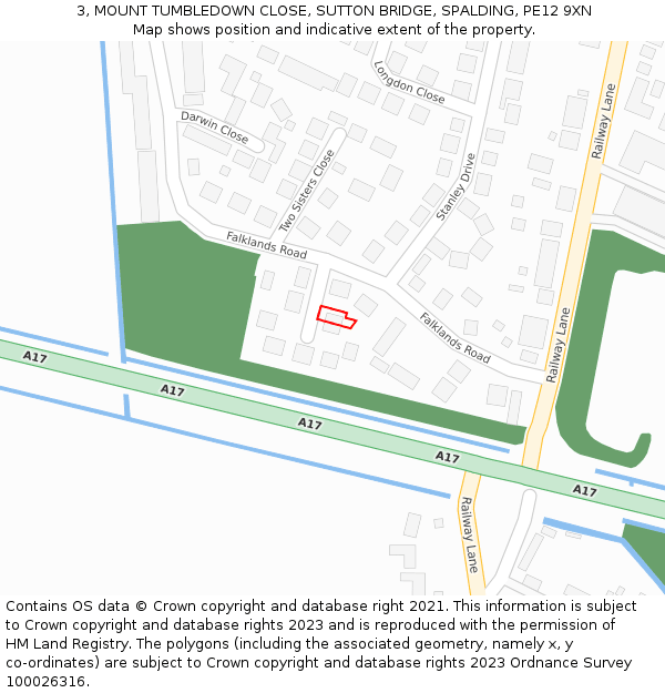 3, MOUNT TUMBLEDOWN CLOSE, SUTTON BRIDGE, SPALDING, PE12 9XN: Location map and indicative extent of plot