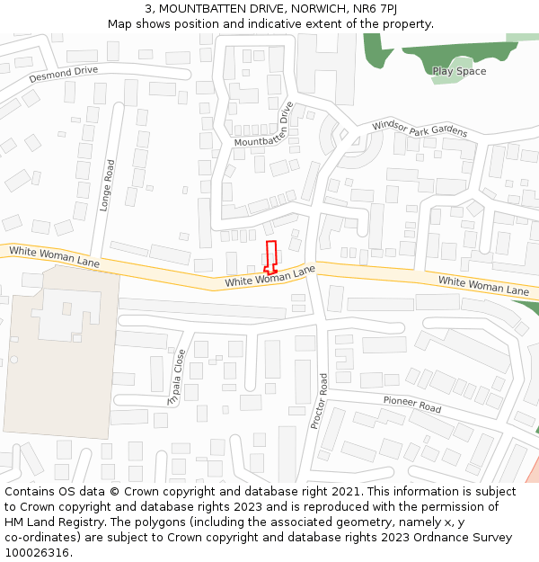 3, MOUNTBATTEN DRIVE, NORWICH, NR6 7PJ: Location map and indicative extent of plot