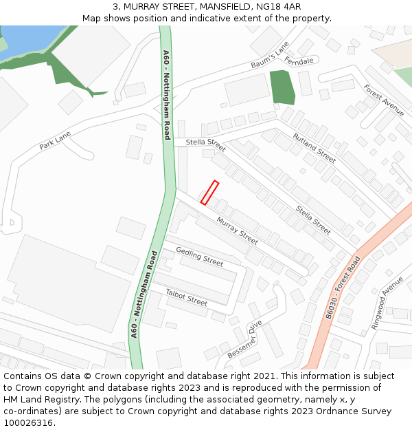 3, MURRAY STREET, MANSFIELD, NG18 4AR: Location map and indicative extent of plot