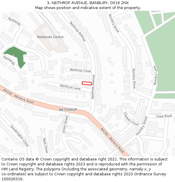 3, NEITHROP AVENUE, BANBURY, OX16 2NX: Location map and indicative extent of plot