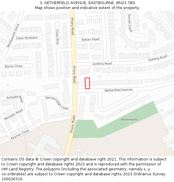 3, NETHERFIELD AVENUE, EASTBOURNE, BN23 7BS: Location map and indicative extent of plot