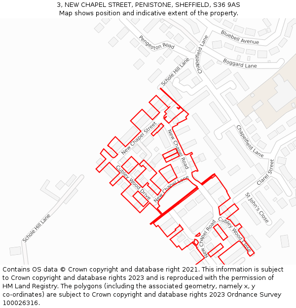 3, NEW CHAPEL STREET, PENISTONE, SHEFFIELD, S36 9AS: Location map and indicative extent of plot