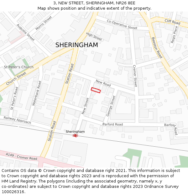 3, NEW STREET, SHERINGHAM, NR26 8EE: Location map and indicative extent of plot