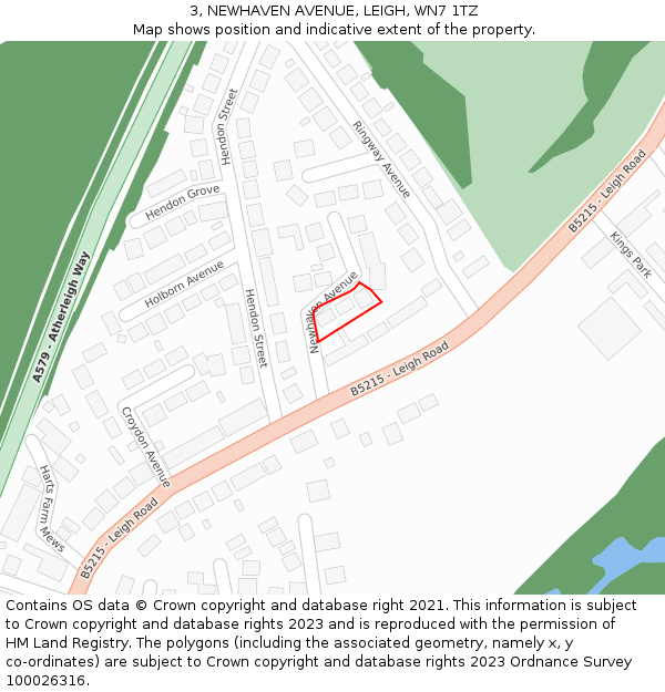 3, NEWHAVEN AVENUE, LEIGH, WN7 1TZ: Location map and indicative extent of plot
