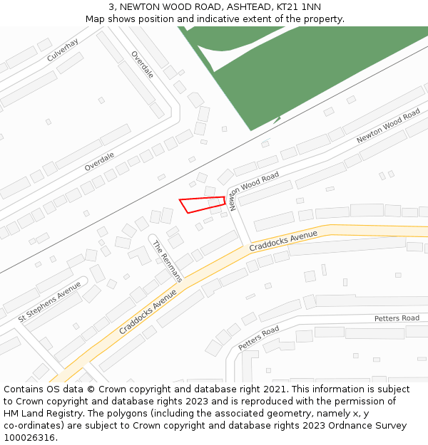 3, NEWTON WOOD ROAD, ASHTEAD, KT21 1NN: Location map and indicative extent of plot