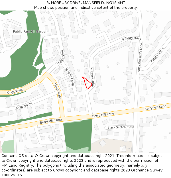 3, NORBURY DRIVE, MANSFIELD, NG18 4HT: Location map and indicative extent of plot