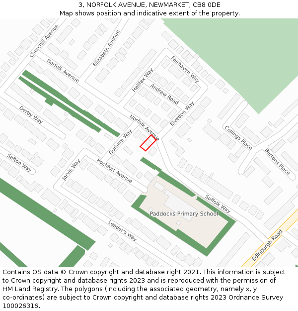 3, NORFOLK AVENUE, NEWMARKET, CB8 0DE: Location map and indicative extent of plot