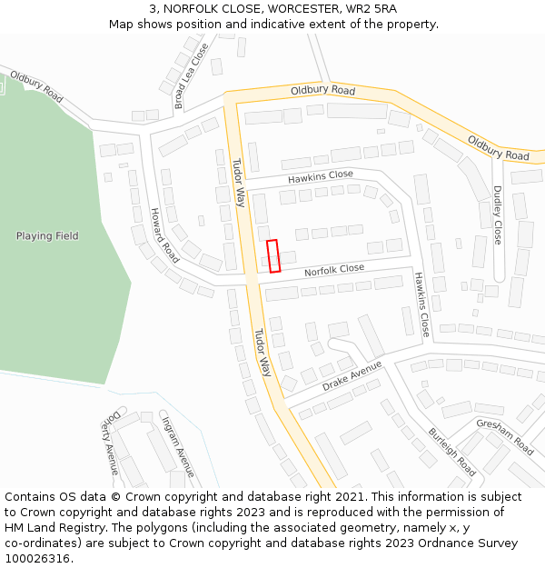 3, NORFOLK CLOSE, WORCESTER, WR2 5RA: Location map and indicative extent of plot