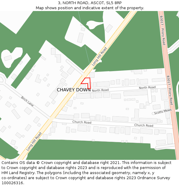 3, NORTH ROAD, ASCOT, SL5 8RP: Location map and indicative extent of plot