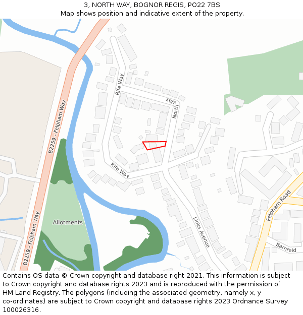 3, NORTH WAY, BOGNOR REGIS, PO22 7BS: Location map and indicative extent of plot