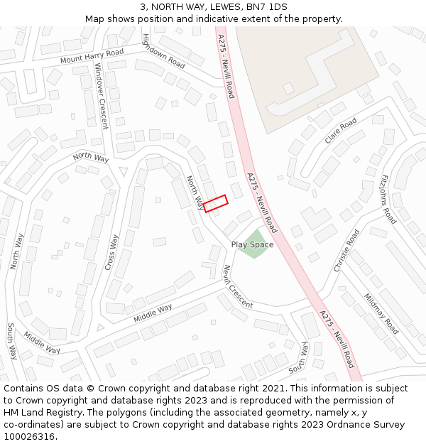 3, NORTH WAY, LEWES, BN7 1DS: Location map and indicative extent of plot