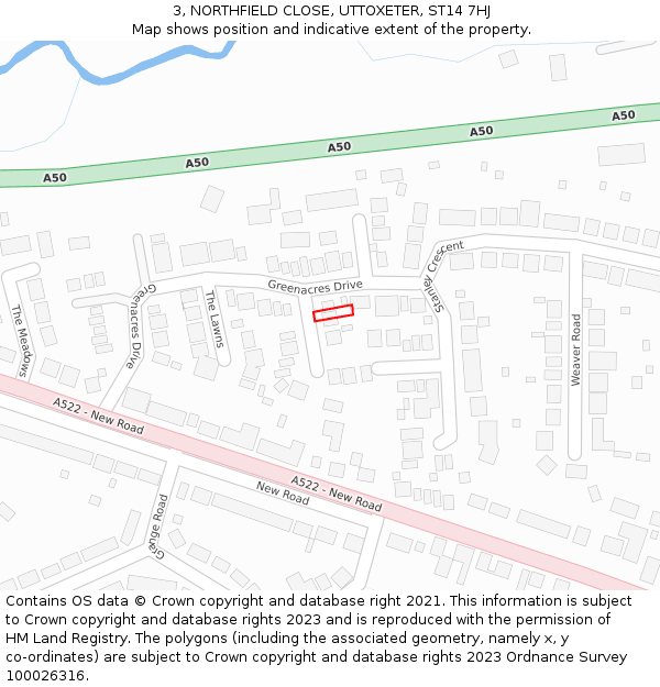 3, NORTHFIELD CLOSE, UTTOXETER, ST14 7HJ: Location map and indicative extent of plot