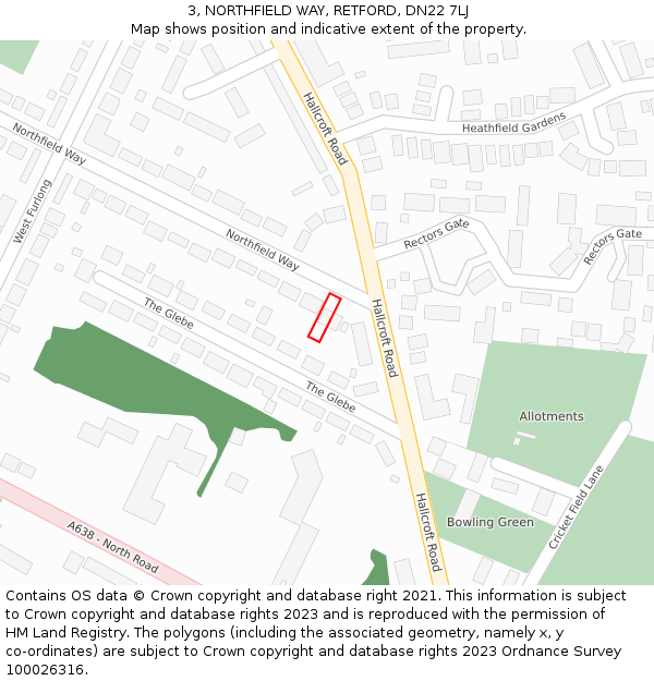 3, NORTHFIELD WAY, RETFORD, DN22 7LJ: Location map and indicative extent of plot