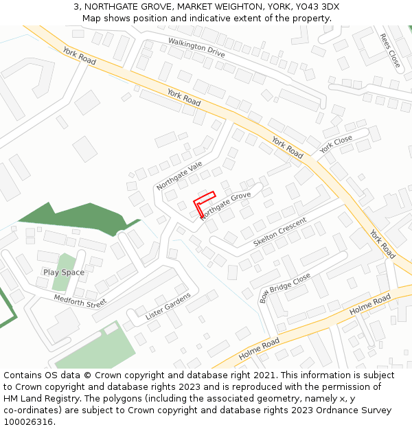 3, NORTHGATE GROVE, MARKET WEIGHTON, YORK, YO43 3DX: Location map and indicative extent of plot