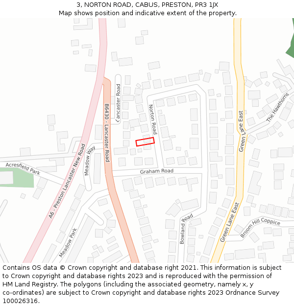 3, NORTON ROAD, CABUS, PRESTON, PR3 1JX: Location map and indicative extent of plot