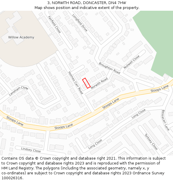 3, NORWITH ROAD, DONCASTER, DN4 7HW: Location map and indicative extent of plot