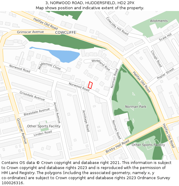 3, NORWOOD ROAD, HUDDERSFIELD, HD2 2PX: Location map and indicative extent of plot