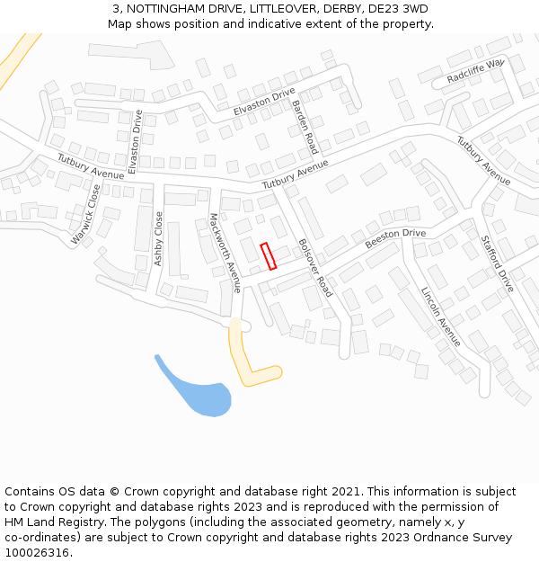 3, NOTTINGHAM DRIVE, LITTLEOVER, DERBY, DE23 3WD: Location map and indicative extent of plot