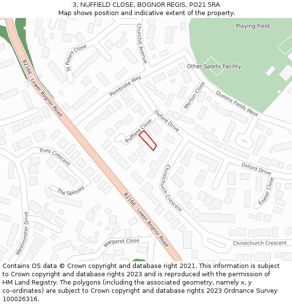 3, NUFFIELD CLOSE, BOGNOR REGIS, PO21 5RA: Location map and indicative extent of plot