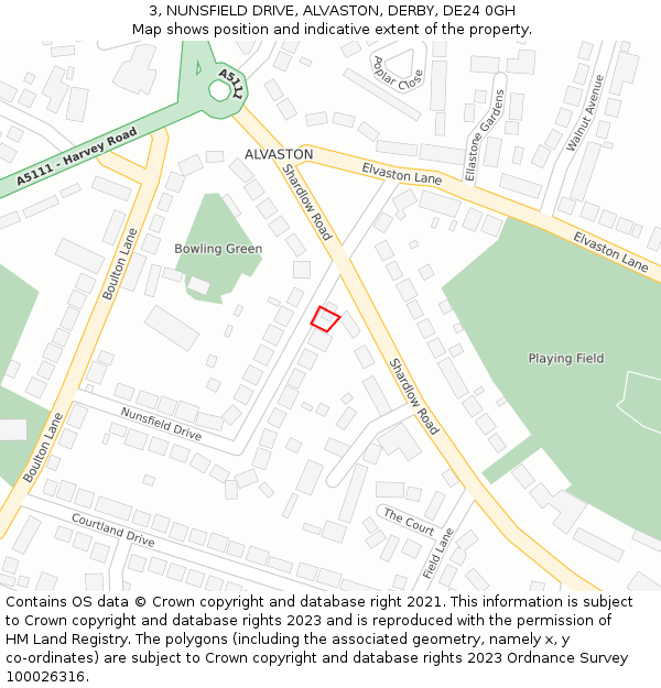 3, NUNSFIELD DRIVE, ALVASTON, DERBY, DE24 0GH: Location map and indicative extent of plot