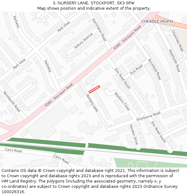 3, NURSERY LANE, STOCKPORT, SK3 0PW: Location map and indicative extent of plot