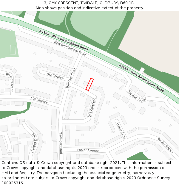 3, OAK CRESCENT, TIVIDALE, OLDBURY, B69 1RL: Location map and indicative extent of plot