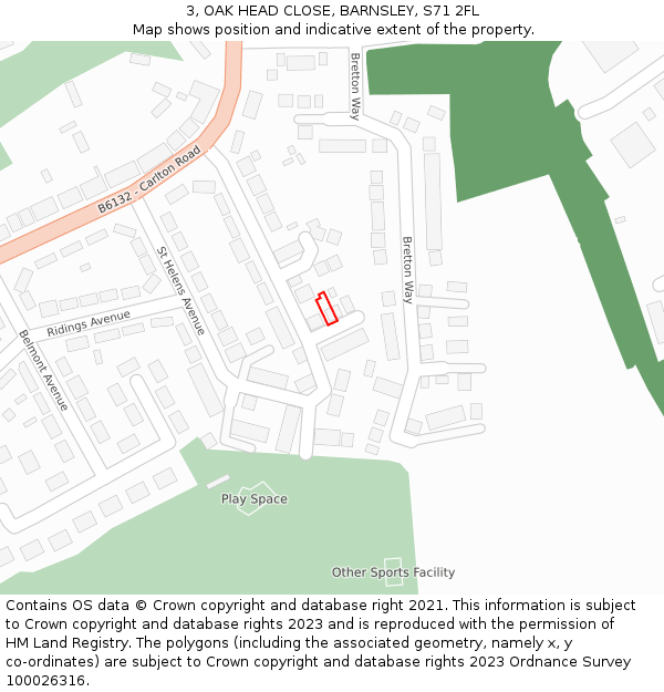 3, OAK HEAD CLOSE, BARNSLEY, S71 2FL: Location map and indicative extent of plot