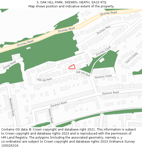 3, OAK HILL PARK, SKEWEN, NEATH, SA10 6TQ: Location map and indicative extent of plot