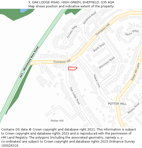 3, OAK LODGE ROAD, HIGH GREEN, SHEFFIELD, S35 4QA: Location map and indicative extent of plot