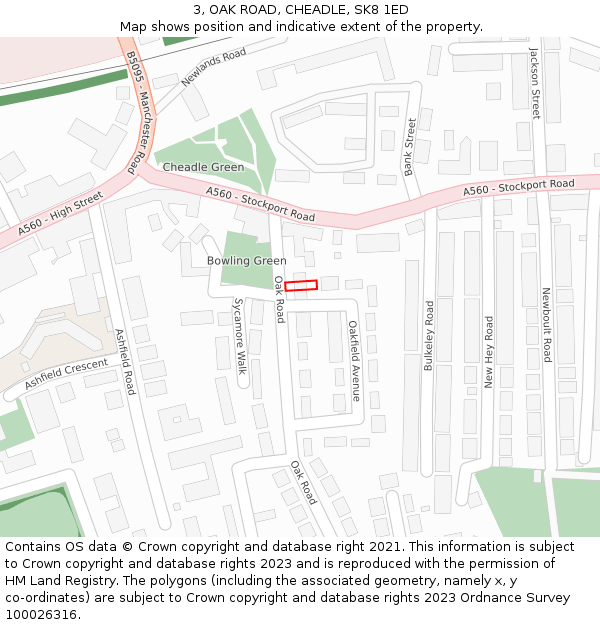 3, OAK ROAD, CHEADLE, SK8 1ED: Location map and indicative extent of plot