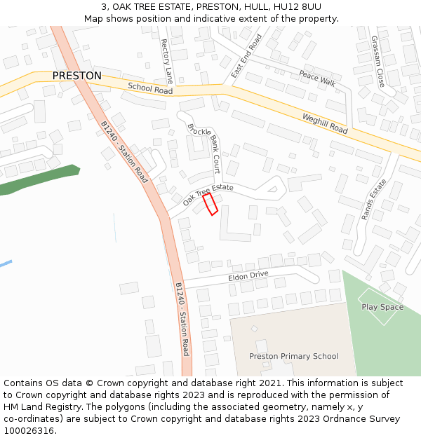 3, OAK TREE ESTATE, PRESTON, HULL, HU12 8UU: Location map and indicative extent of plot