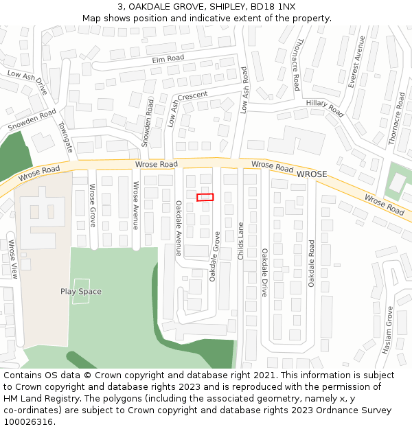 3, OAKDALE GROVE, SHIPLEY, BD18 1NX: Location map and indicative extent of plot