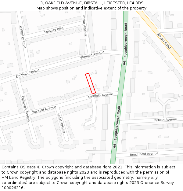 3, OAKFIELD AVENUE, BIRSTALL, LEICESTER, LE4 3DS: Location map and indicative extent of plot