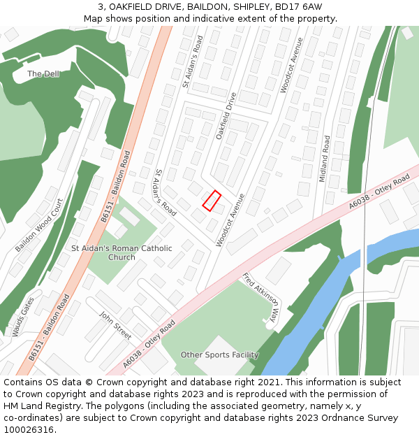 3, OAKFIELD DRIVE, BAILDON, SHIPLEY, BD17 6AW: Location map and indicative extent of plot