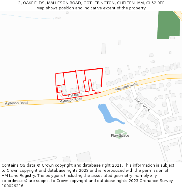3, OAKFIELDS, MALLESON ROAD, GOTHERINGTON, CHELTENHAM, GL52 9EF: Location map and indicative extent of plot