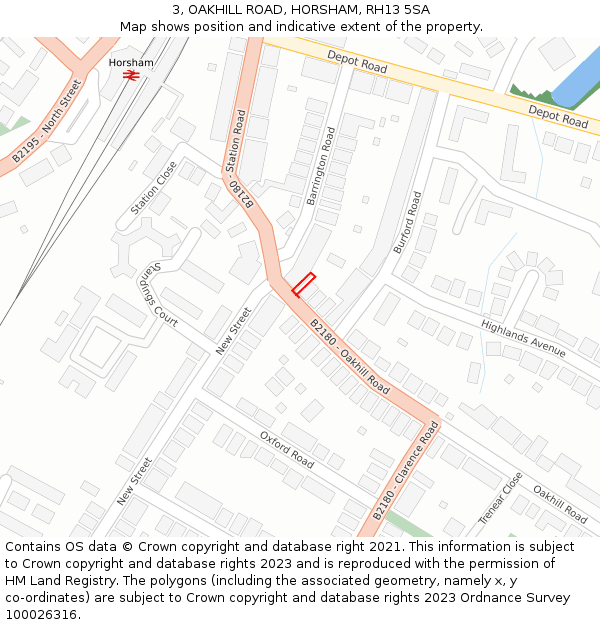 3, OAKHILL ROAD, HORSHAM, RH13 5SA: Location map and indicative extent of plot