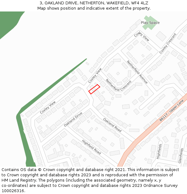 3, OAKLAND DRIVE, NETHERTON, WAKEFIELD, WF4 4LZ: Location map and indicative extent of plot