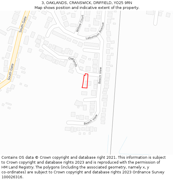 3, OAKLANDS, CRANSWICK, DRIFFIELD, YO25 9RN: Location map and indicative extent of plot