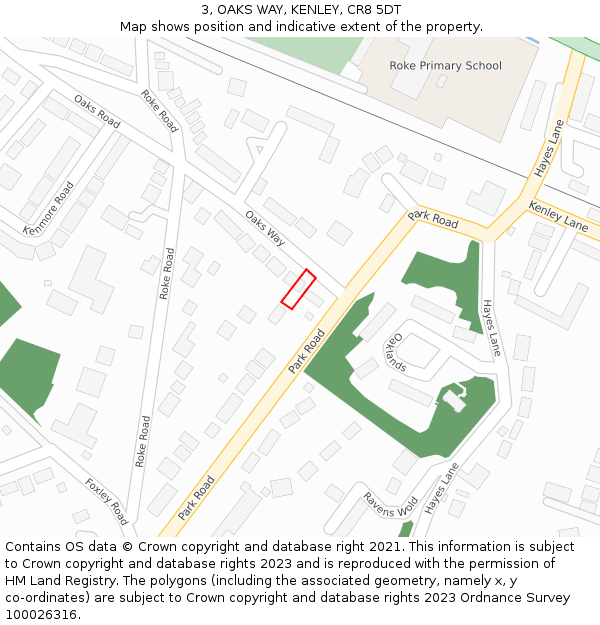 3, OAKS WAY, KENLEY, CR8 5DT: Location map and indicative extent of plot