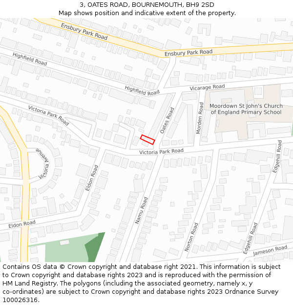 3, OATES ROAD, BOURNEMOUTH, BH9 2SD: Location map and indicative extent of plot